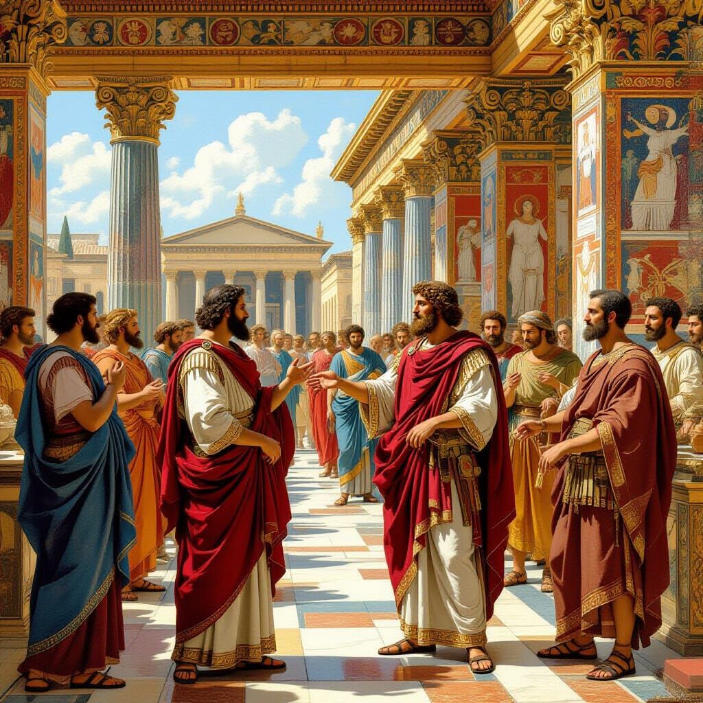 Ptolemy Oversees Library Construction: Fresco Style