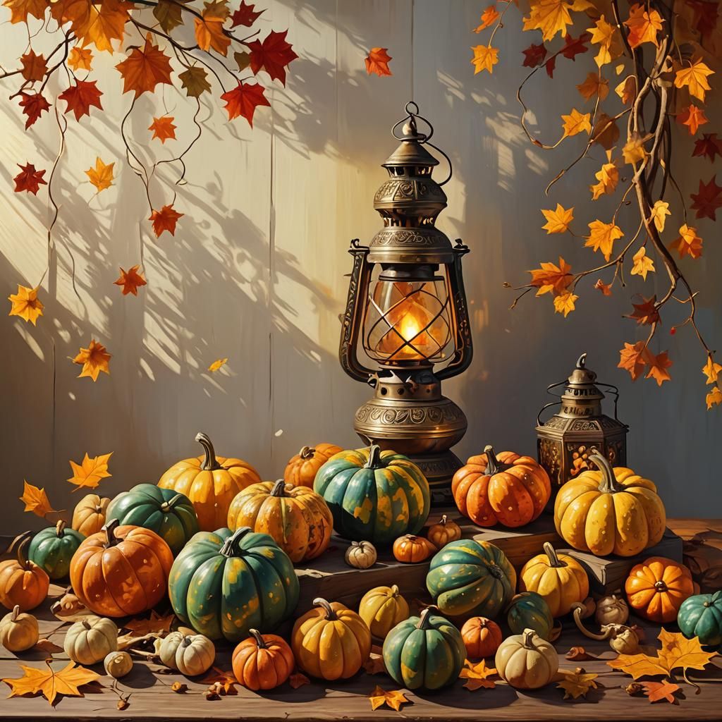 Fantasy Gourds Still Life in Oil Painting Style