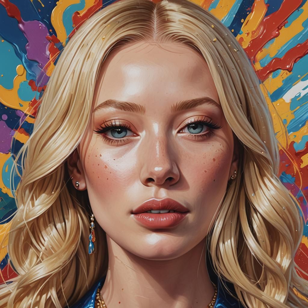 Blonde Female Artist Portrait in Hyperrealistic Splash Art