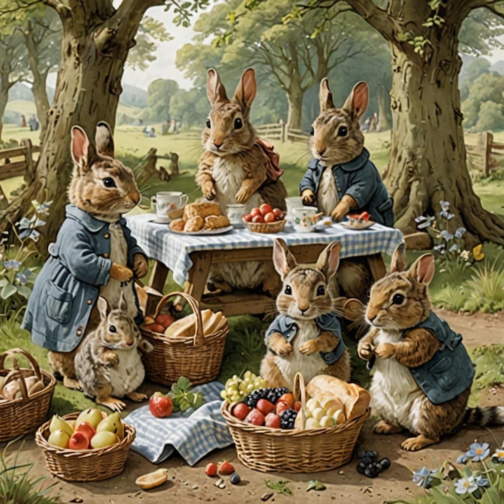 Animals Picnic in Beatrix Potter Style
