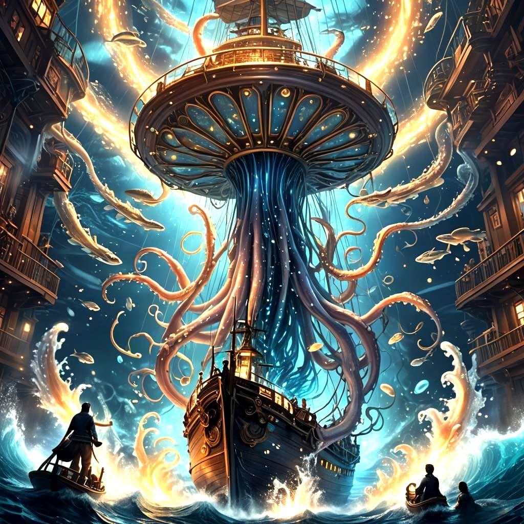 Surreal Ocean Vortex with Ship in Detailed Matte Painting