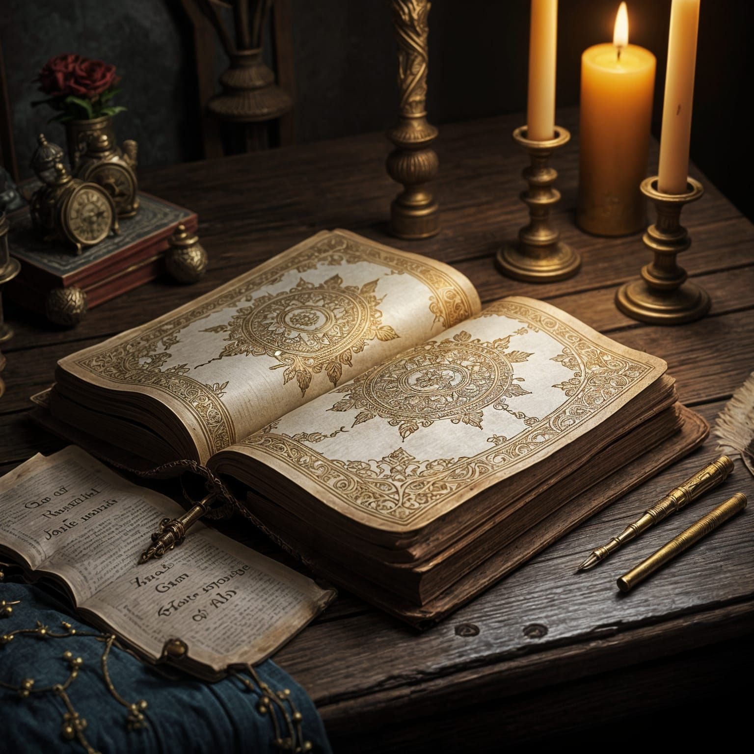 Mystical Leather-bound Tome in an Ancient Study