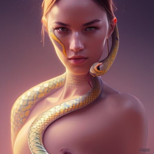 Serpentine Woman Portrait in Hyperdetailed Style