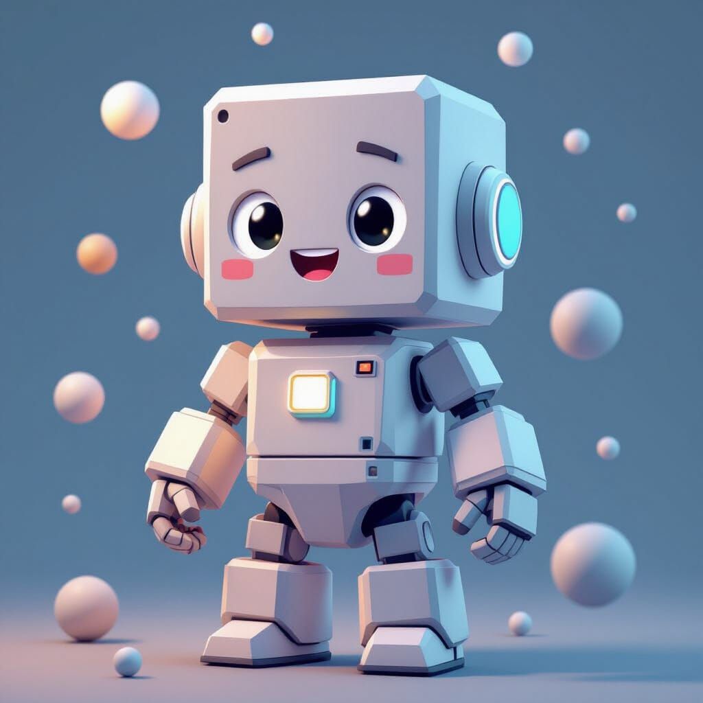 Video Game Character Made of Cubes and Circles