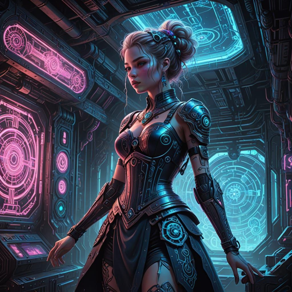 Cyber Ballerina Dances in Airship with Cyborgs