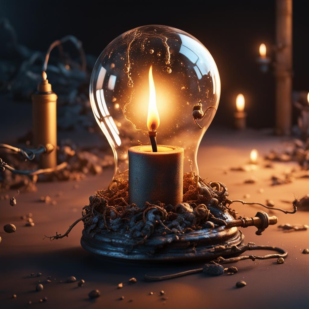Candle Inside Light Bulb: Detailed Matte Painting