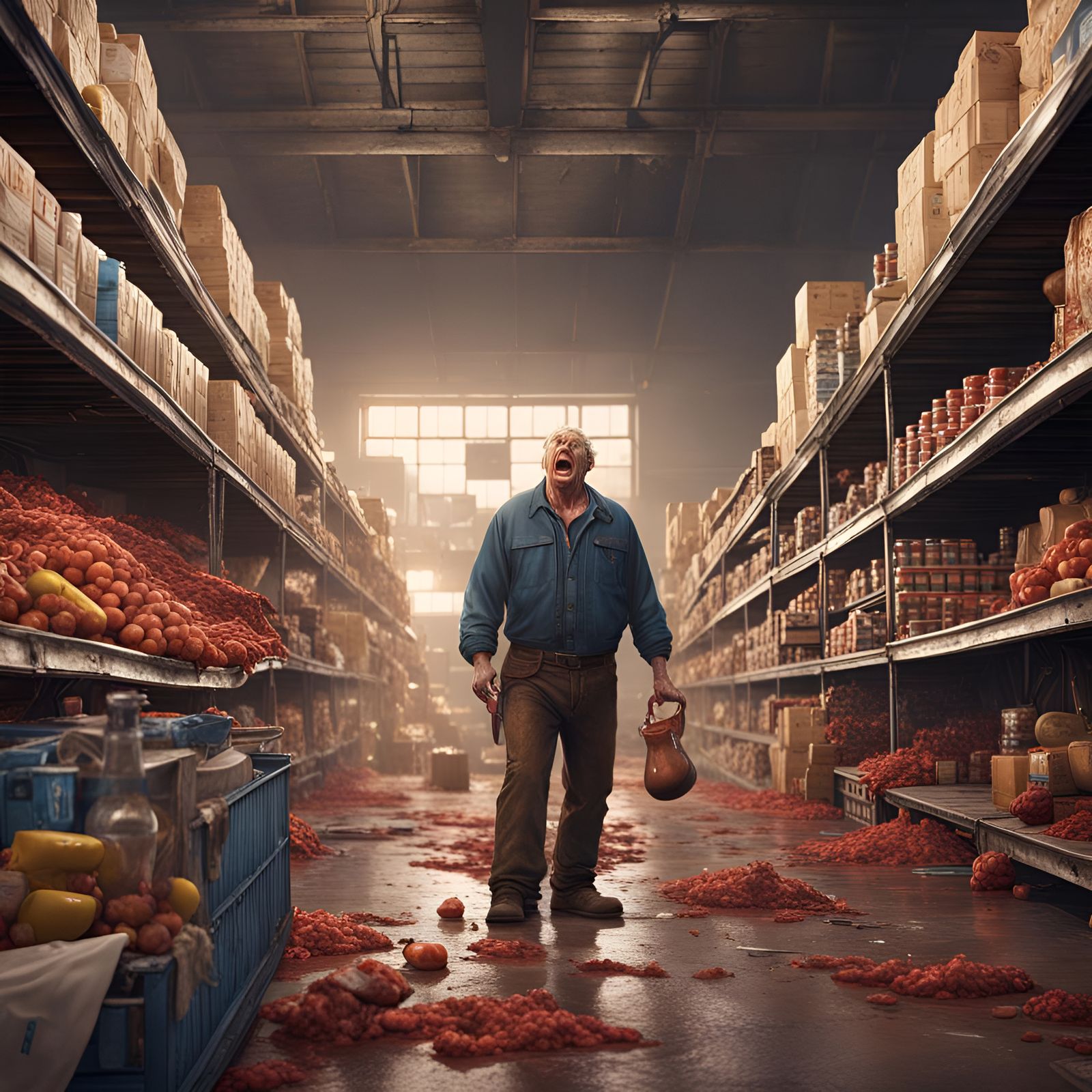 Intoxicated Man Tears Up Walmart: Detailed Matte Painting