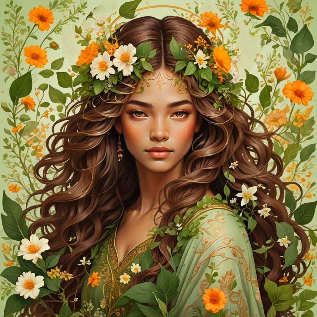 Ethereal Taurus Portrait with Floral Accents