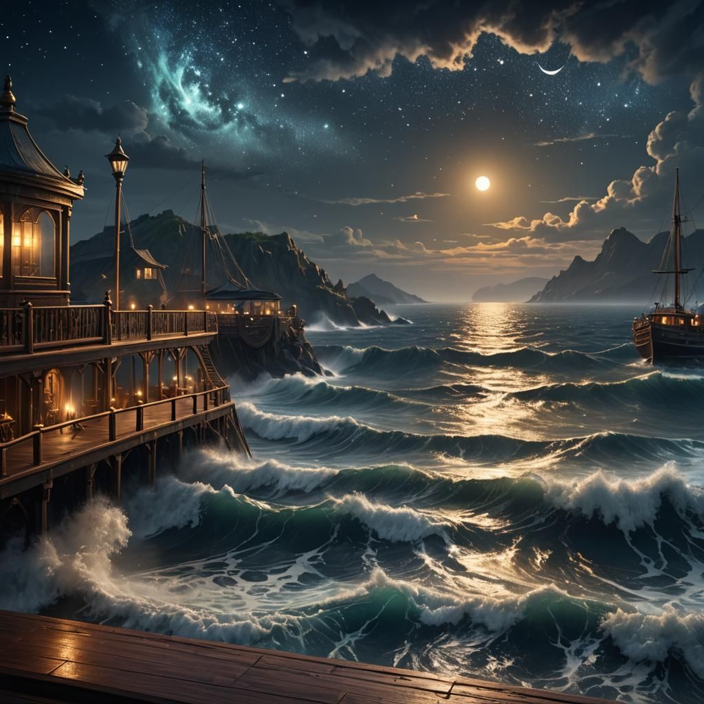 Night Ocean Stars: Detailed Matte Painting