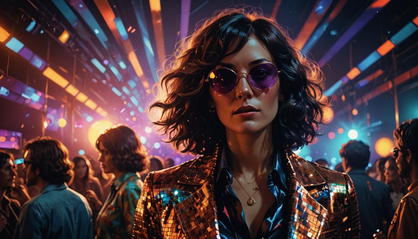 Women at 70s Disco Party in Double Exposure Style
