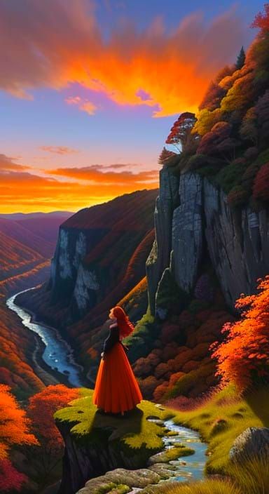 Ethereal Sunset Goddess on the Windswept Cliff