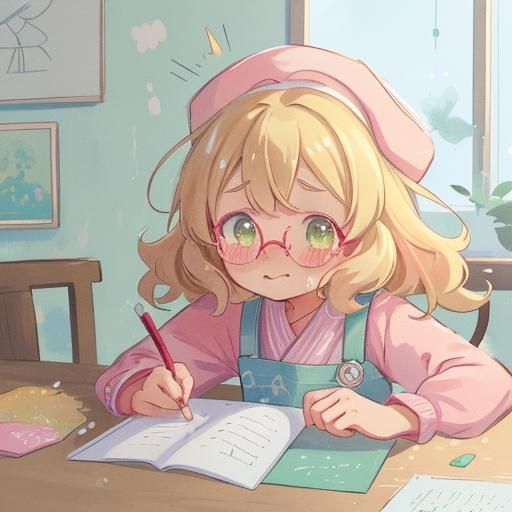 Cute Cartoon Girl with Blonde Hair in Anime Style