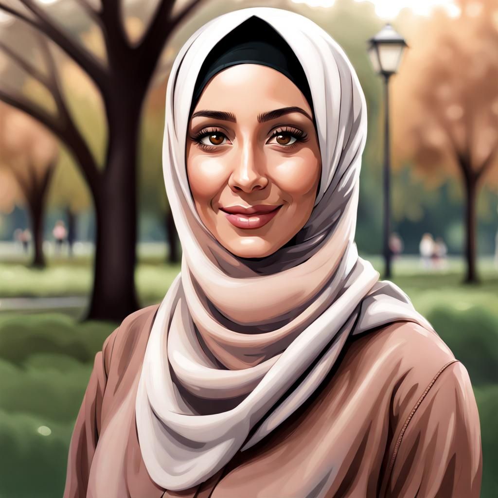 Beautiful Hijabi Woman Smiling in Park