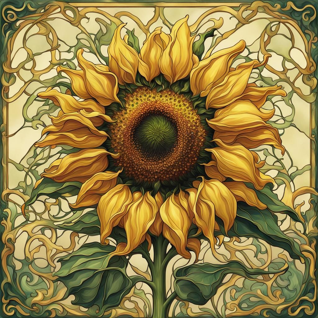 Art Nouveau Sunflower in Acrylic Style