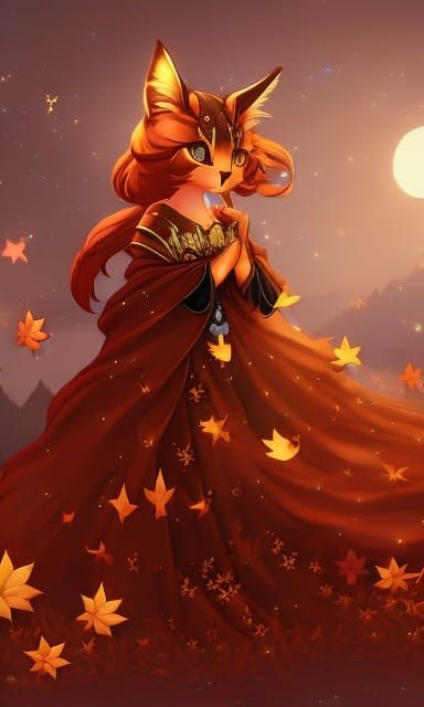 Kitten Witch in Maple Forest Starscape