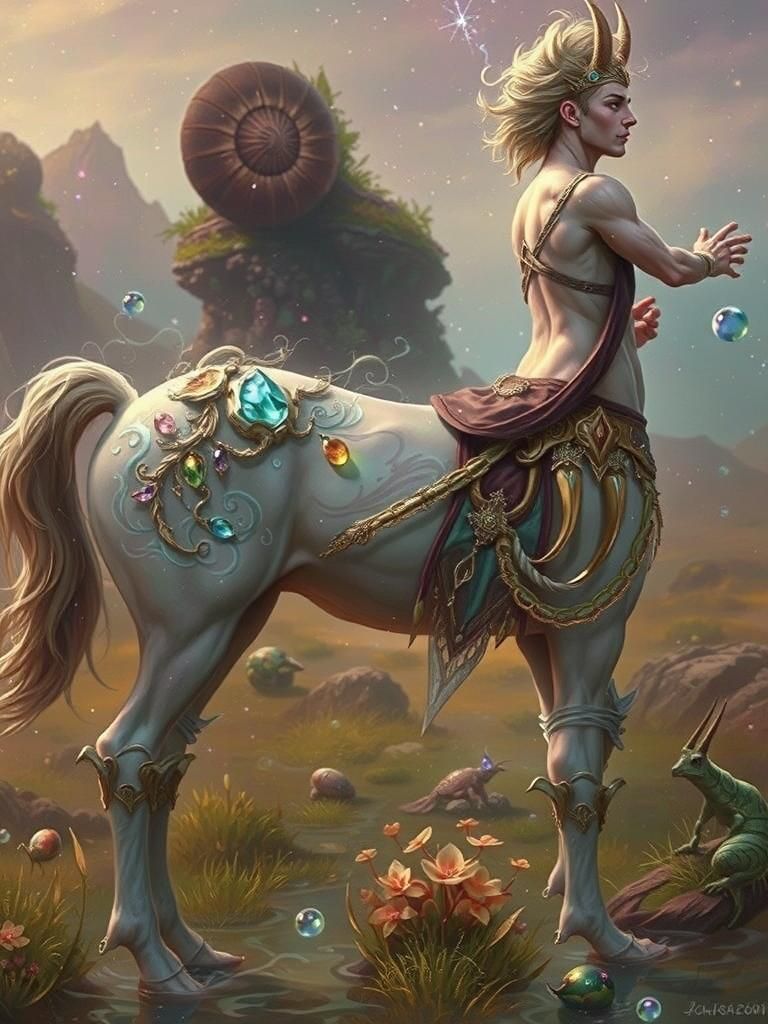 Luminous Centaur in Iridescent Aquatic Dreamscape