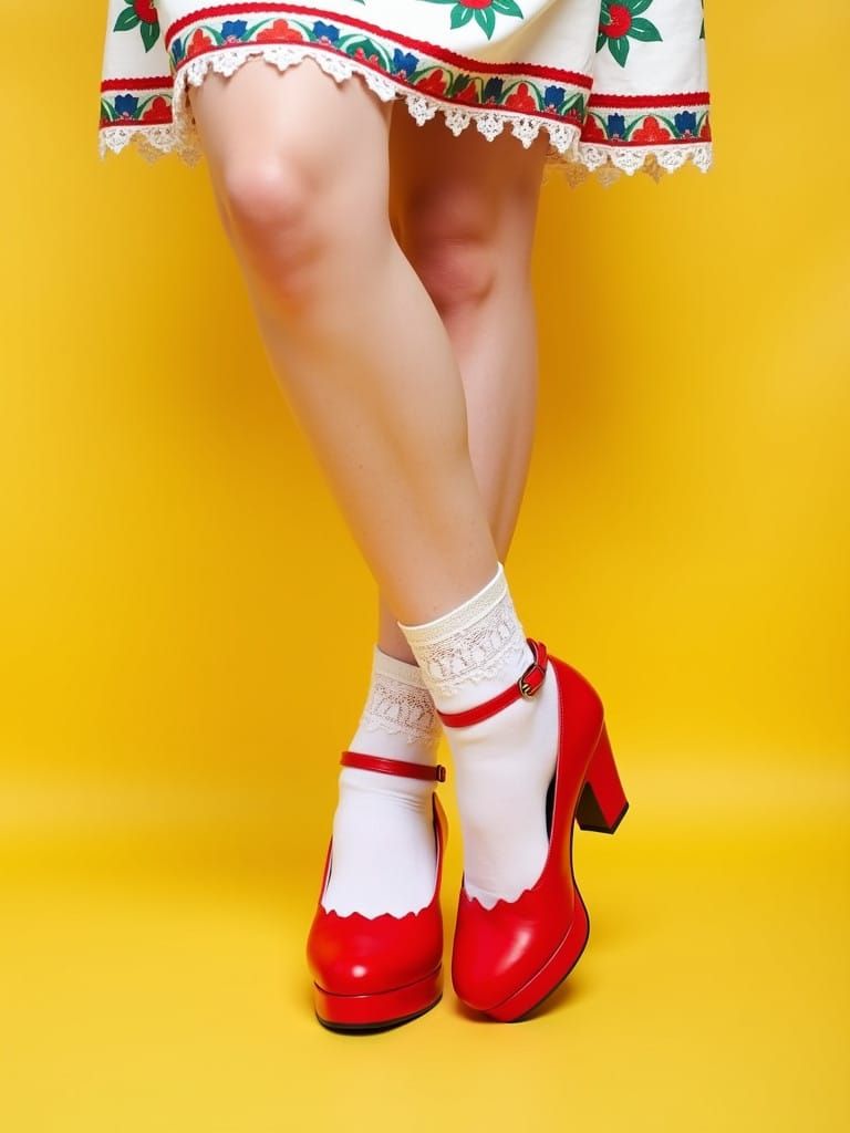 Vintage Red Mary Janes Adorn Vintage-Inspired Floral Skirt