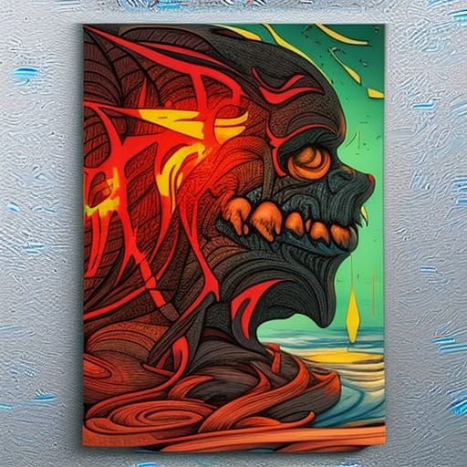 Hellish Politician Sandwich with Alien Entities, Acrylic Art