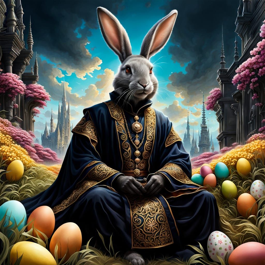 Mysterious Easter Bunny Amidst Twisted Bloom