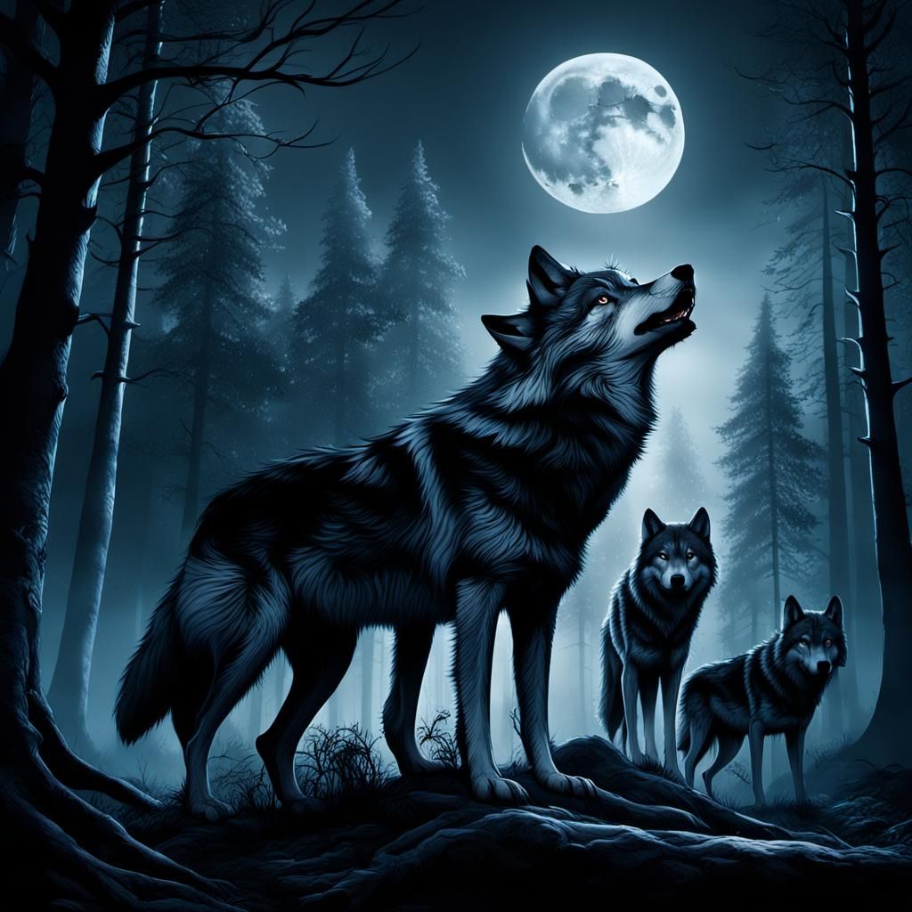 Wolves Under Moonlight: A Gothic Matte Painting