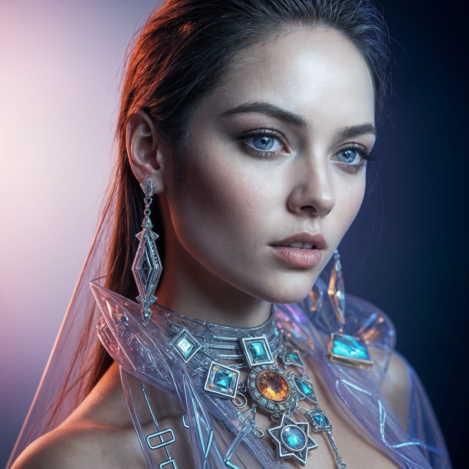 Hyperrealistic Portrait of a Futuristic Beauty in Shimmering...