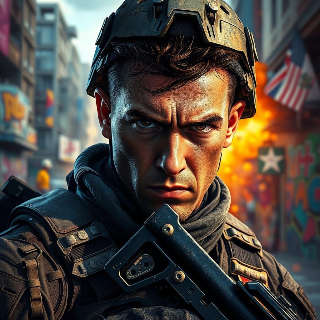 Gritty Military Soldier in Hyperrealistic Concept Art Style
