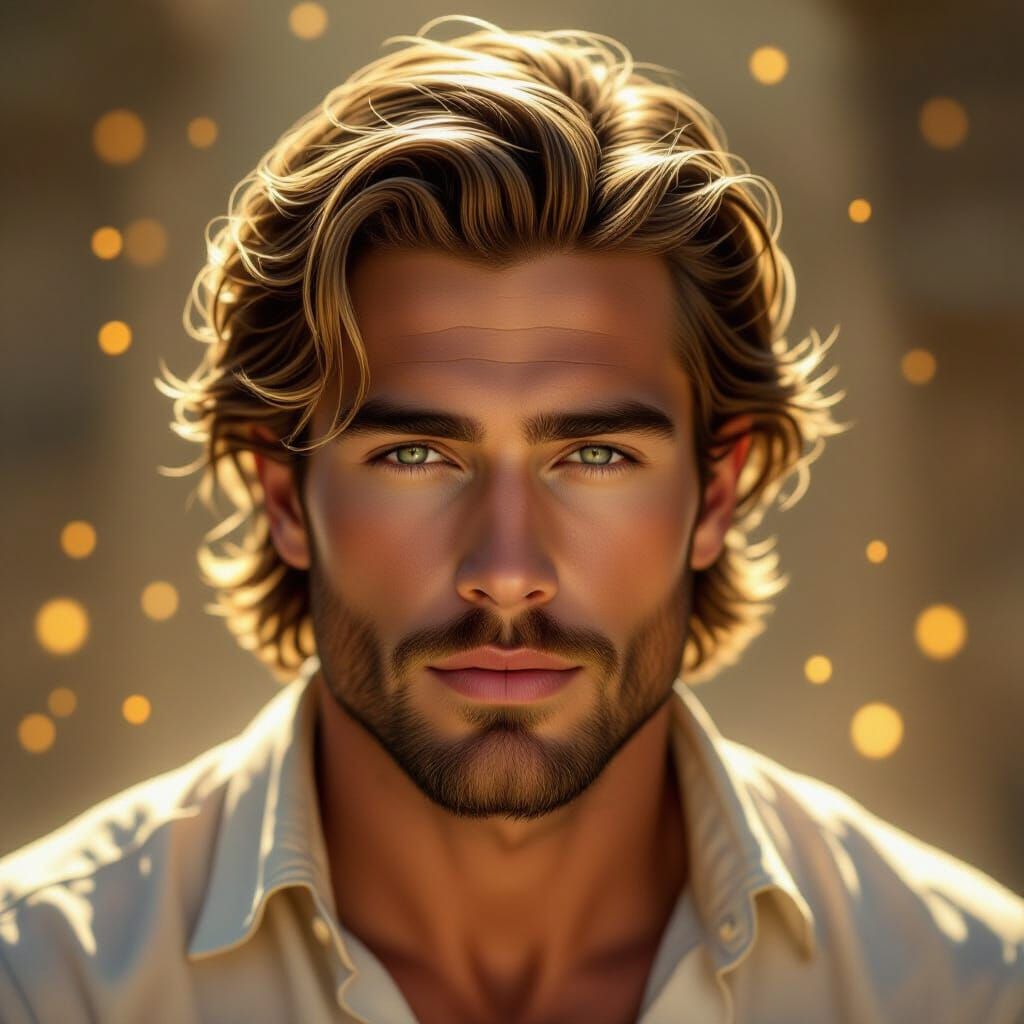 Radiant Handsome Man with Blonde Hair, Hyperrealistic Digita...