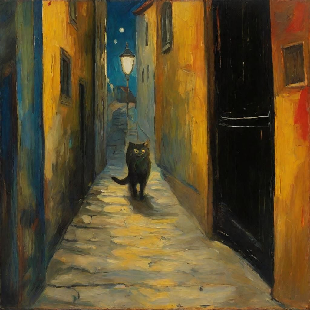 Cat Thief in Moonlit Alley: A Surrealist Vision