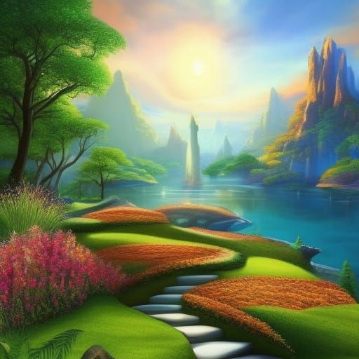 Sci-Fi Alien Zen Garden Under Cosmic Sky