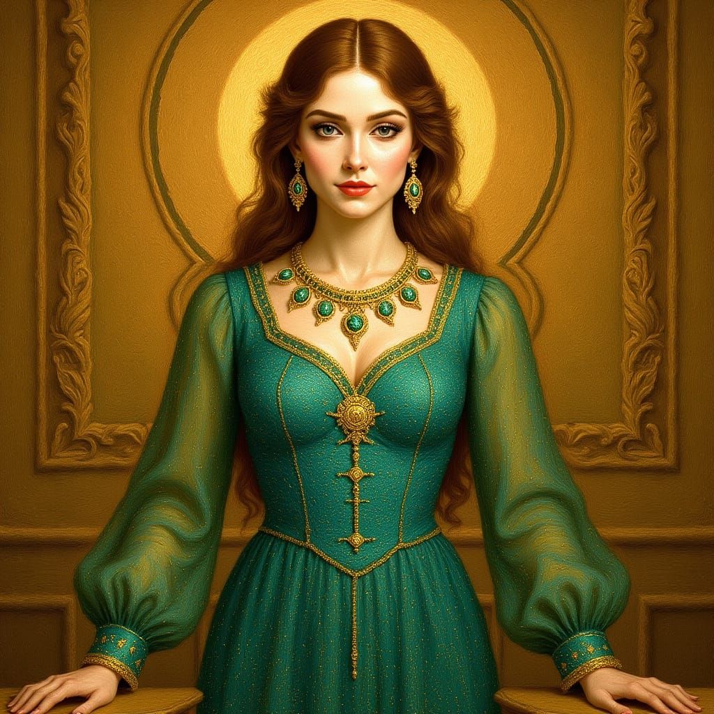 Pregnant Woman in Emerald Gown, Klimt Style