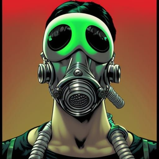 Techno Dancer with Gas Mask in Comic Book Style