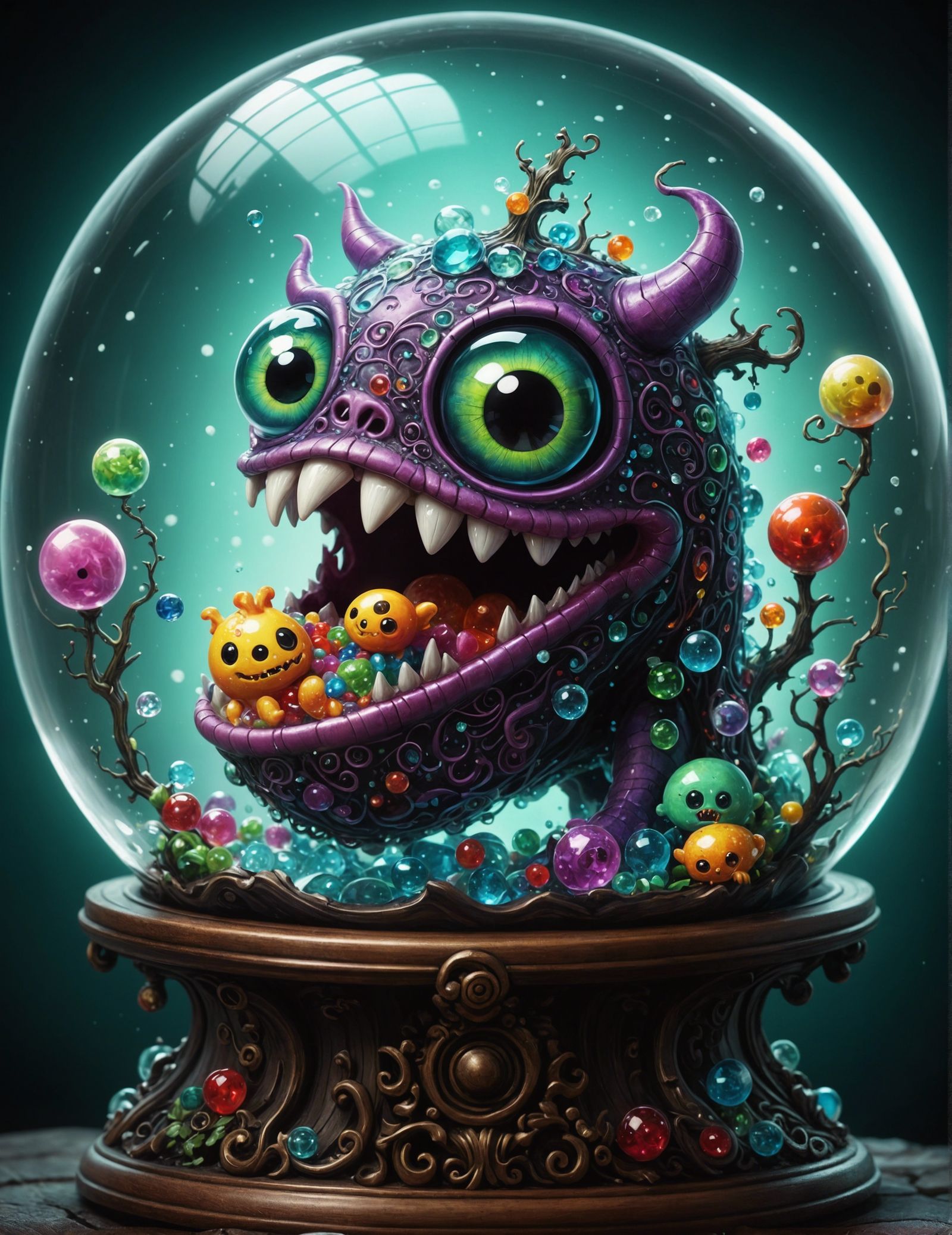 Cute Monster Ghost in Crystal Ball, Candy Art