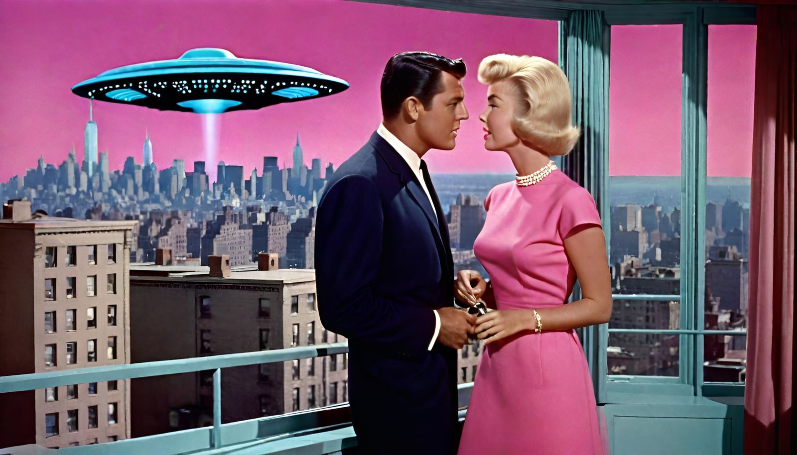 Man and Woman Flirting as 1960s Technicolor Film Still