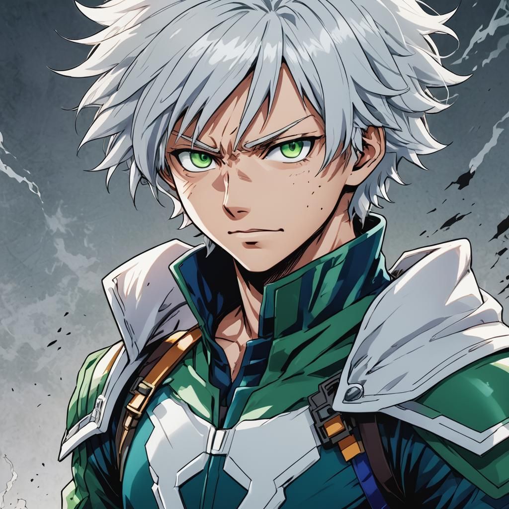 Anime Style Hero Comic Panel with White Hair