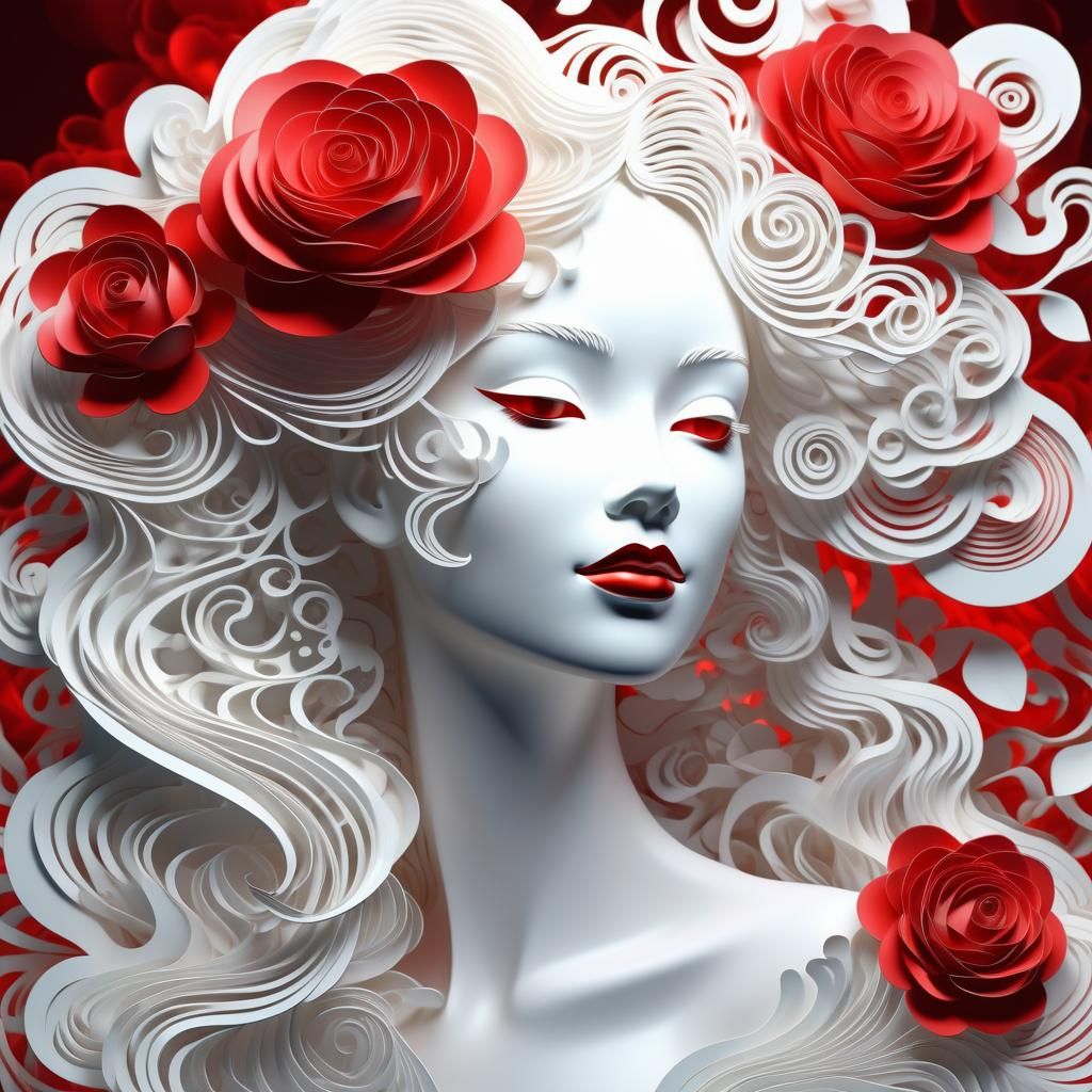 Kirigami version of a beautiful woman with long flowing hair...