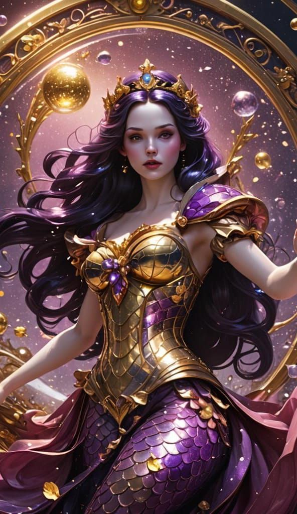 Snow White Space Mermaid with Gold Sparkles