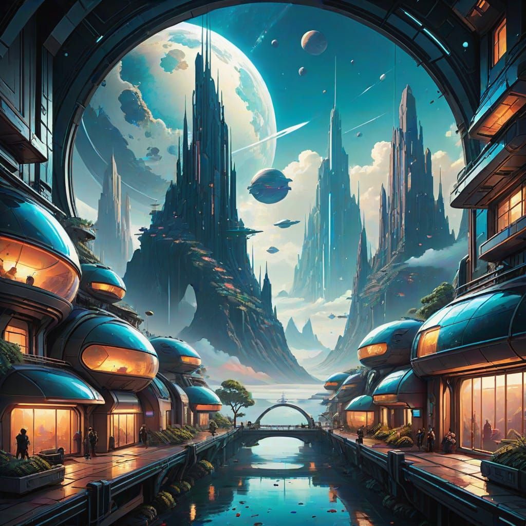 Surreal Cityscapes with Futuristic Windows and Dreamlike Vie...