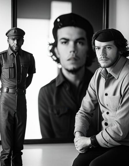 Boy and Che Guevara Reflected in Mirror