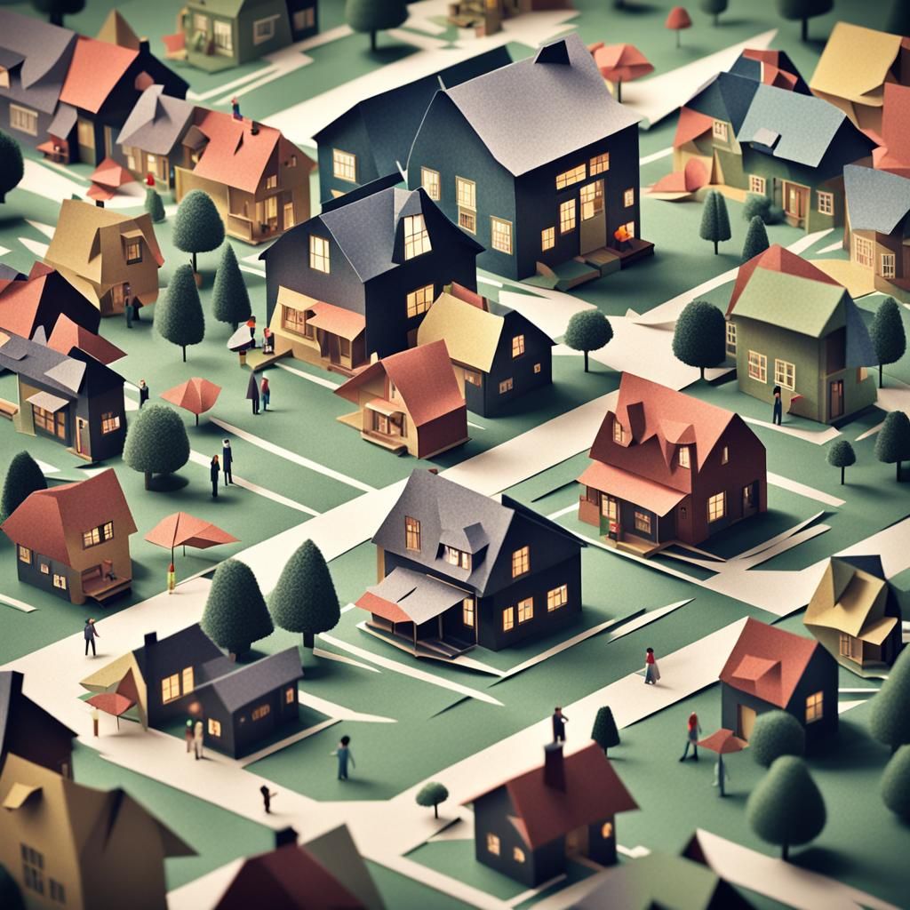 Surreal Animated Family in Papercraft Town