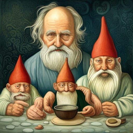 Gnomes' Spa Day: An Oil Painting