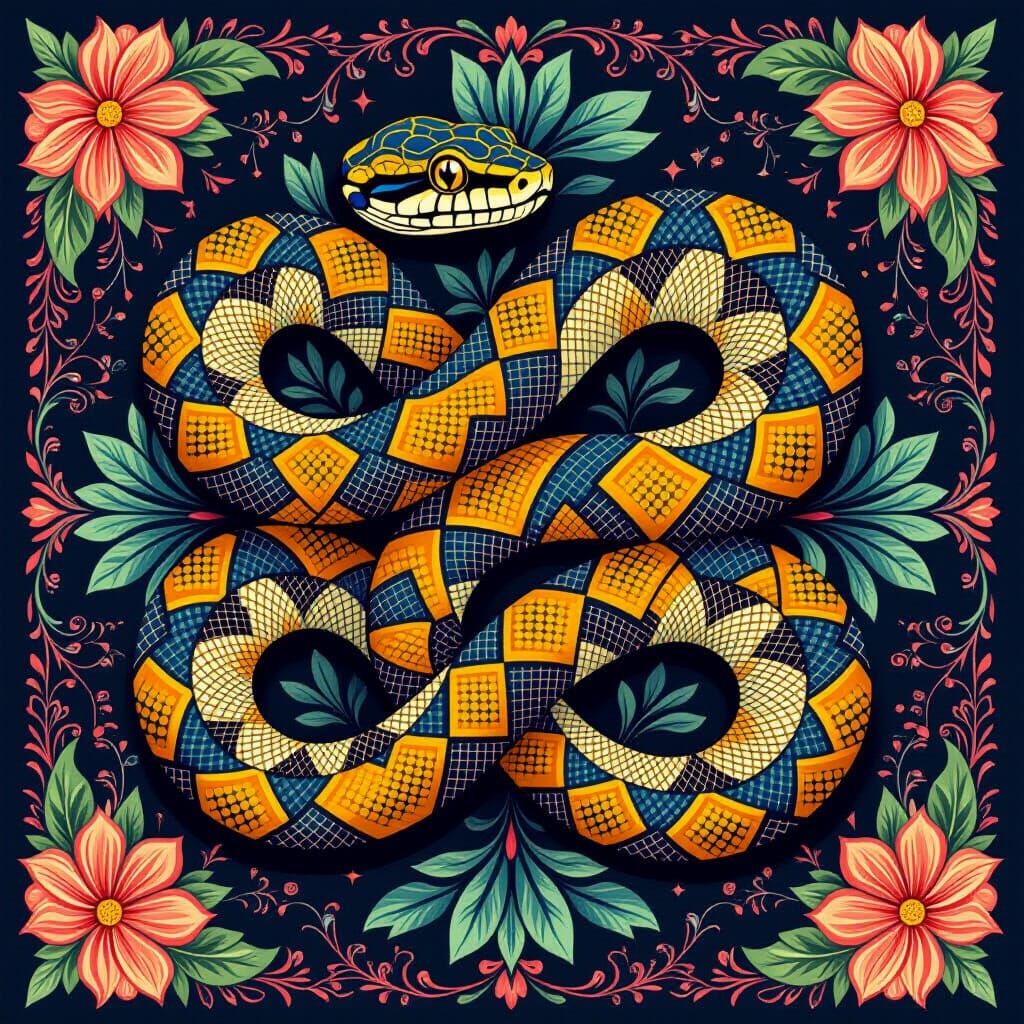 Floral Ball Pythons Tattoo Sheet in Illustrative Style