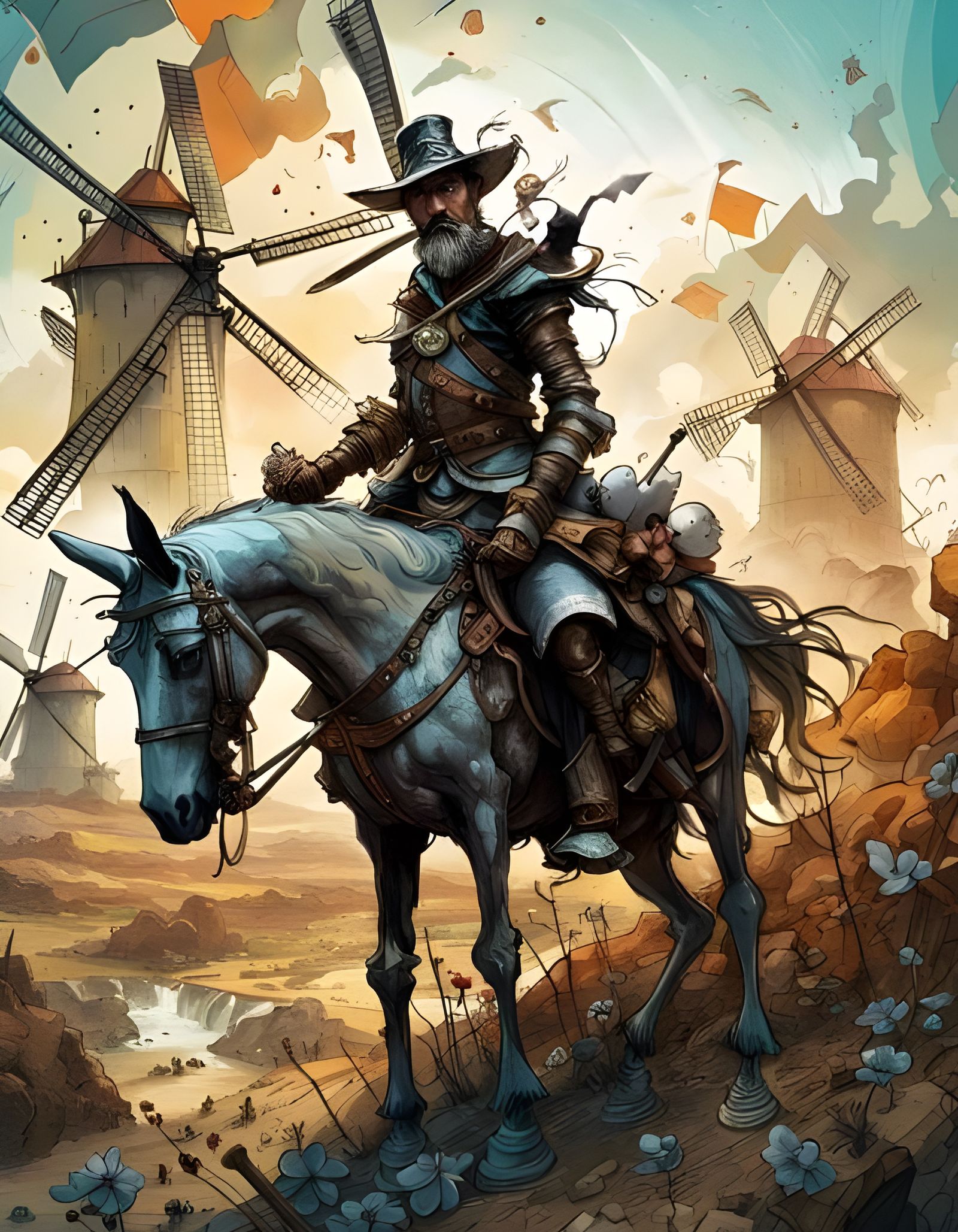Don Quixote's Fantasycore Battle Against Windmills