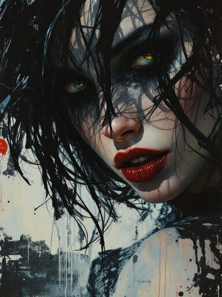 Dark Lace Mimeograph Portrait with Wicked Gaze