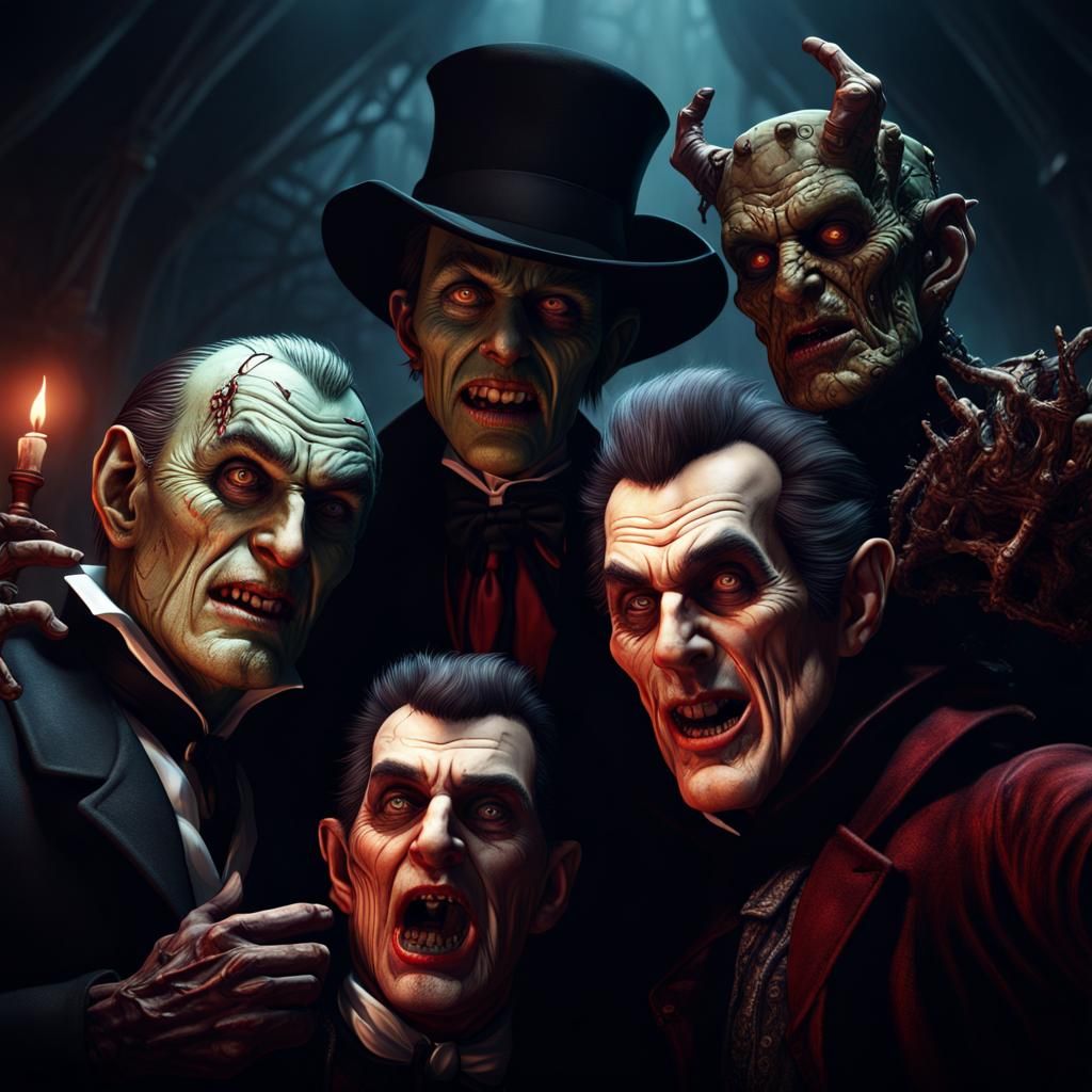 Dracula, Jason, Frankenstein, and Freddy Krueger Selfie