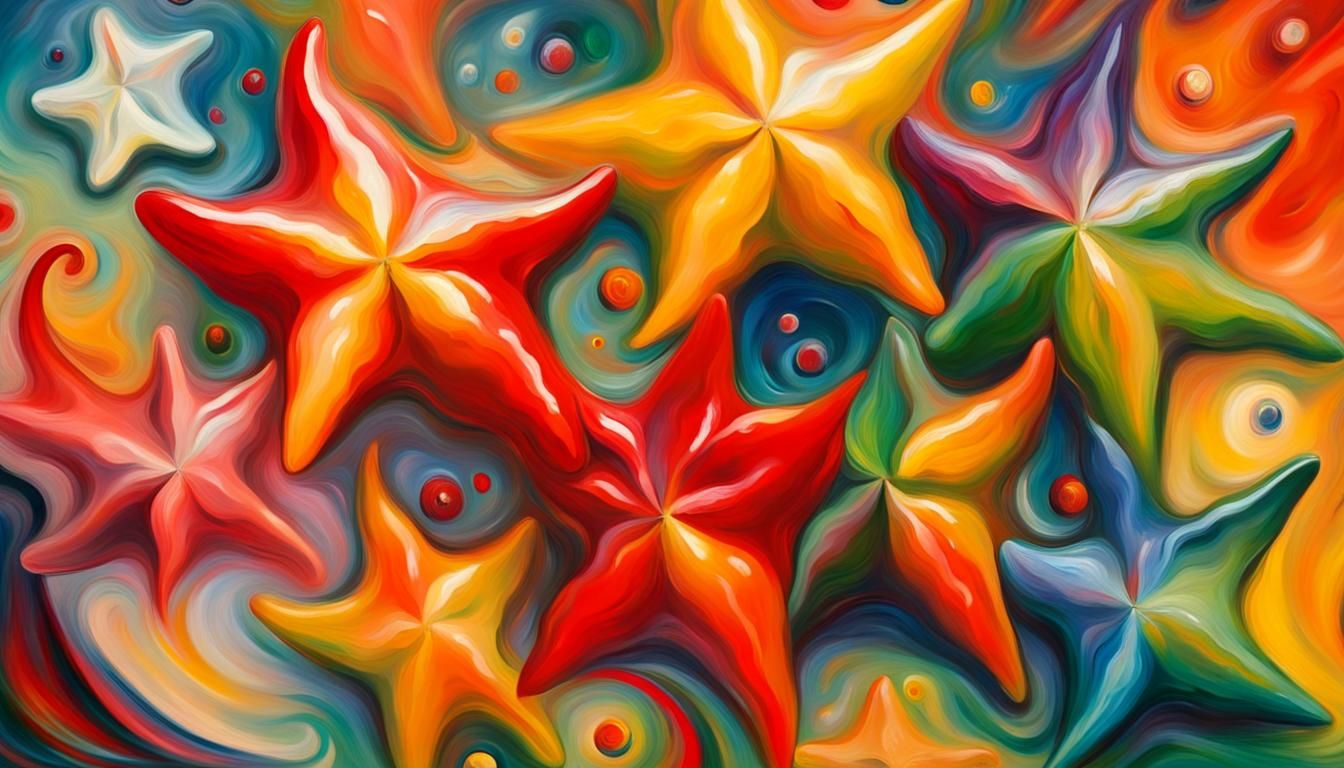 Abstract Chili Pepper Stars in Vivid Impasto