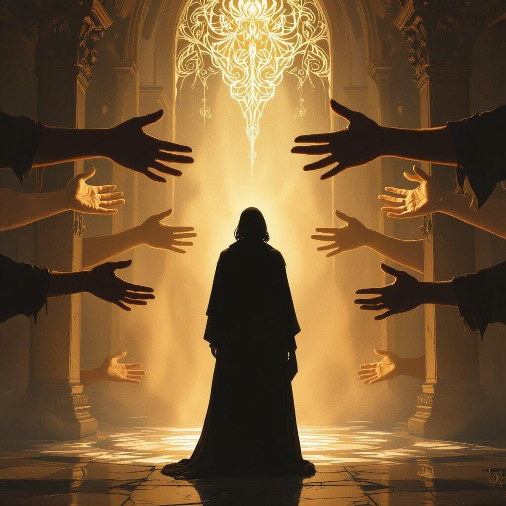 Ethereal Hands Reach Out in Art Nouveau Style