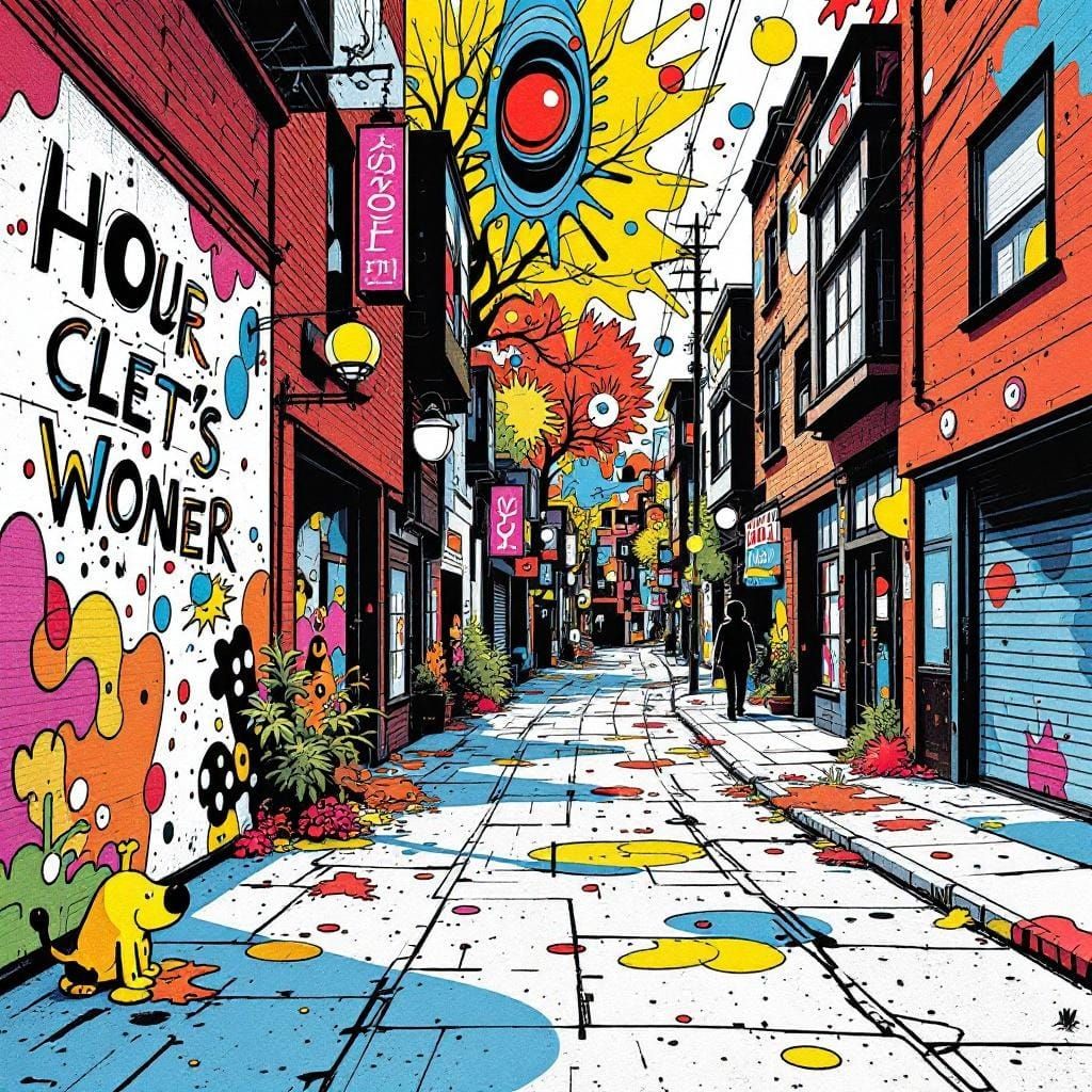 Cartoon Street Scene in Pop Art Style