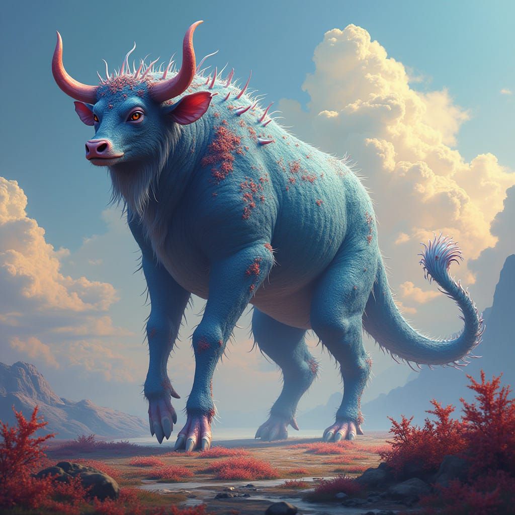 Fantastical Cow-Whale-Monkey Hybrid in Vibrant High-Fantasy...