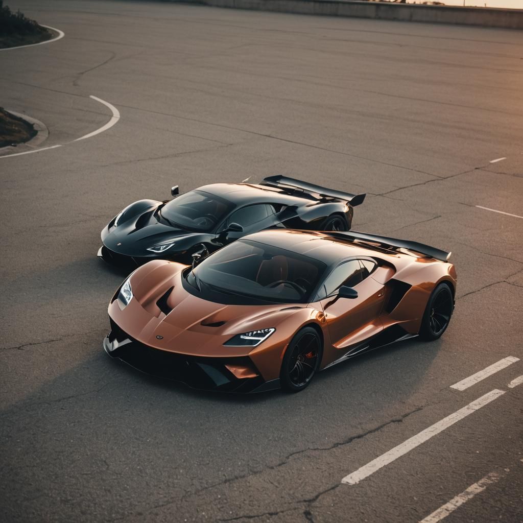 Futuristic Supercar at Sunset: Cinematic Film Still