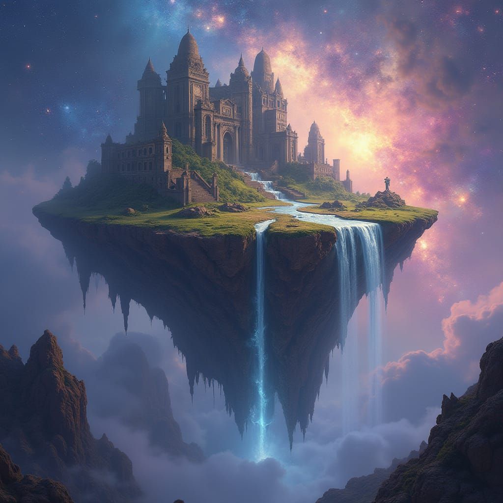 Celestial Floating Island in Nebula Glow